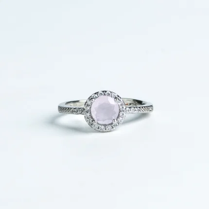 Rose Quartz Halo Silver Ring