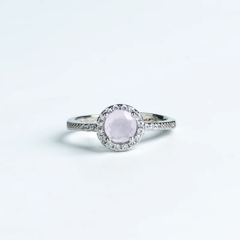 Rose Quartz Halo Silver Ring