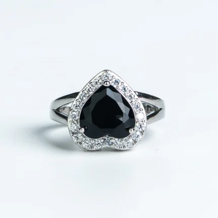 Black Heart Halo Silver Ring
