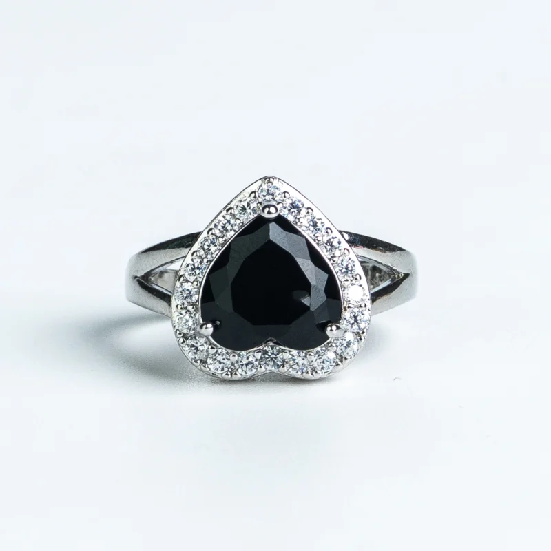 Black Heart Halo Silver Ring