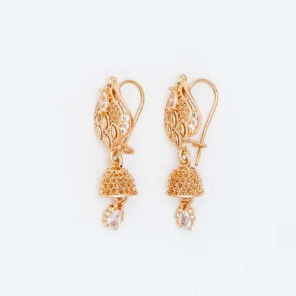 Golden Paisley Jhumka with Crystal Drops