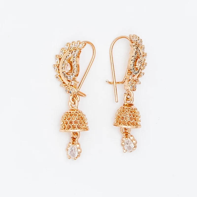 Golden Peacock Jhumka with Crystal Drop