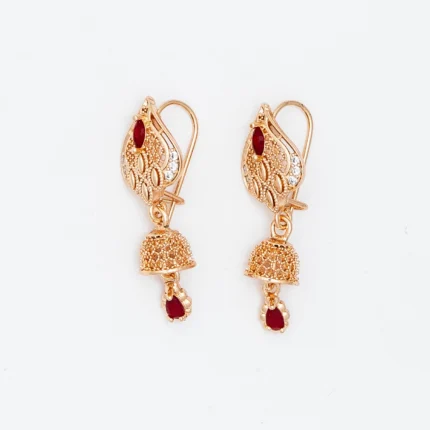 Ruby Paisley Jhumka with Red Stone Drop
